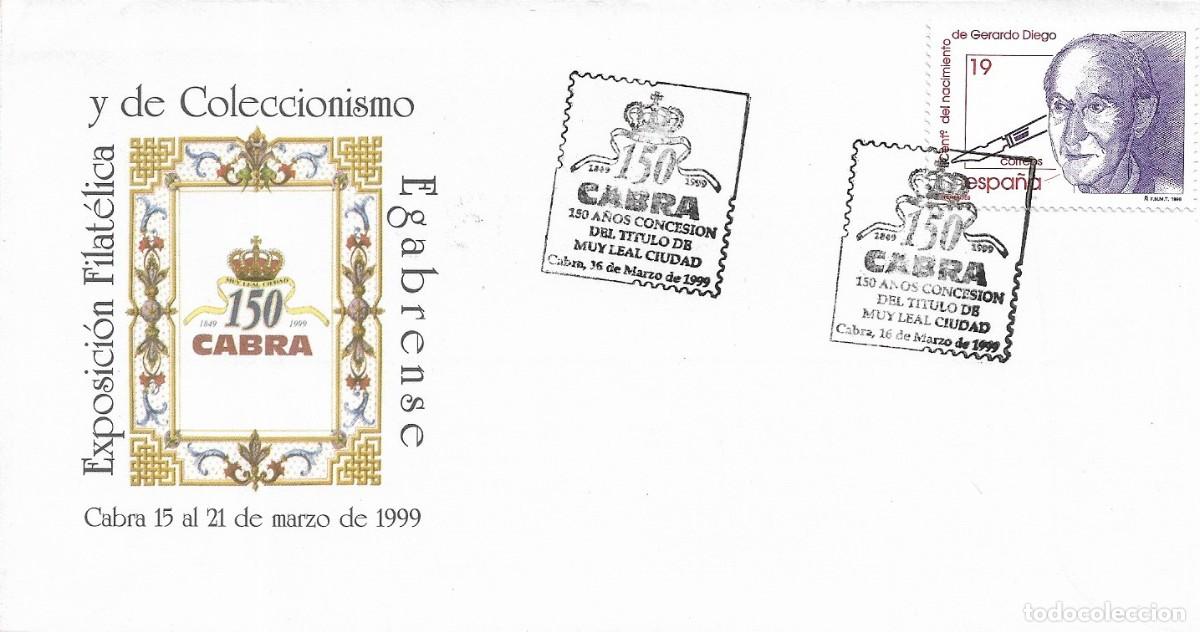 Sellos: MUY LEAL CIUDAD 150 A&Ntilde;OS CONCESION TITULO CABRA (CORDOBA) 1999 MATASELLOS RARO SOBRE ILUSTRADO MOD 2