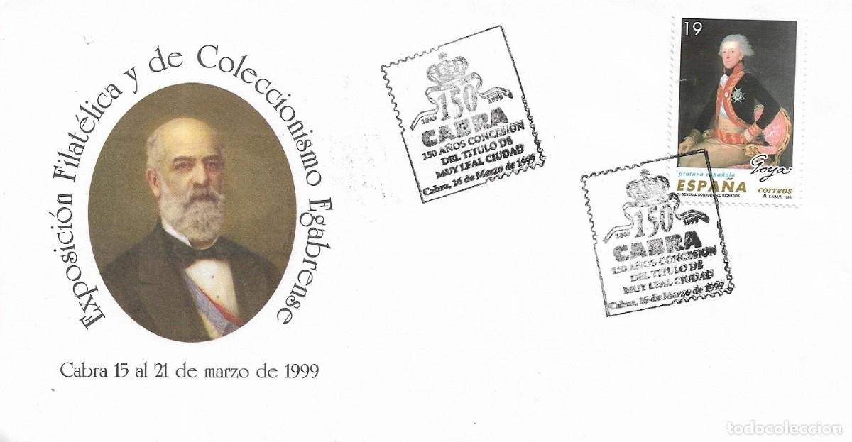 Sellos: MUY LEAL CIUDAD 150 A&Ntilde;OS CONCESION TITULO CABRA (CORDOBA) 1999 MATASELLOS RARO SOBRE ILUSTRADO MOD 1