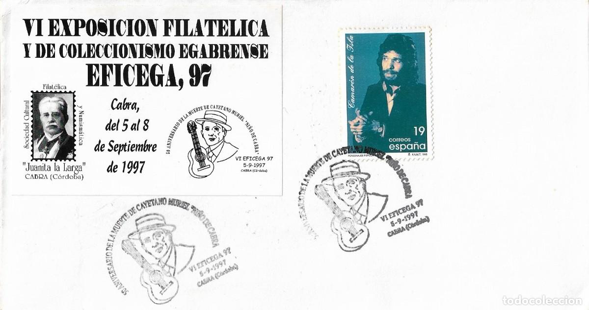Sellos: MUSICA FLAMENCO CAYETANO MURIEL NI&Ntilde;O DE CABRA 50 ANIV, CABRA (CORDOBA) 1997 MATASELLOS EN RARO SOBRE