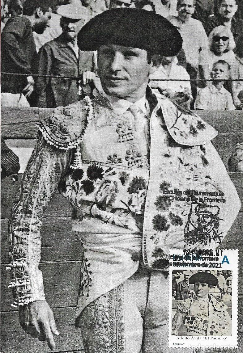 Sellos: RARO TU SELLO TOROS ADOLFO AVILA EL PAQUIRO ESCUELA TAUROMAQUIA CHICLANA FRONTERA CADIZ 2021 TARJETA