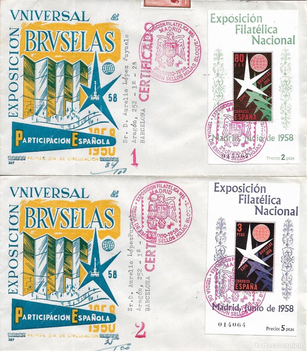 Sellos: HOJITAS BRUSELAS EXPOSICION 1958 (EDIFIL 1222/23) EN DOS SPD CIRCULADOS DE DP LLEGADAS MUY RARO ASI - Foto 1
