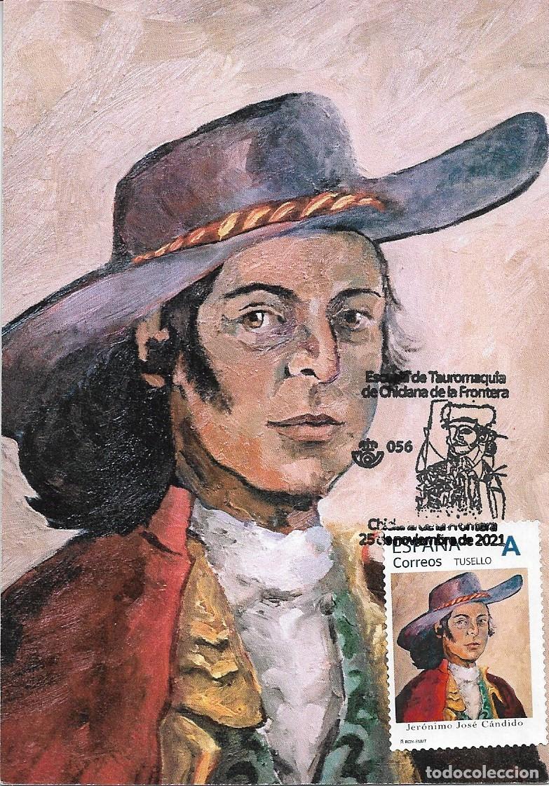Sellos: RARO TU SELLO TOROS JERONIMO JOSE CANDIDO ESCUELA TAUROMAQUIA CHICLANA FRONTERA (CADIZ) 2021 TARJETA