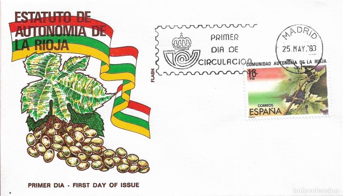 Sellos: VINO ESTATUTO DE AUTONOMIA DE LA RIOJA 1983 (EDIFIL 2689) EN SOBRE PRIMER DIA DE ALFIL MADRID