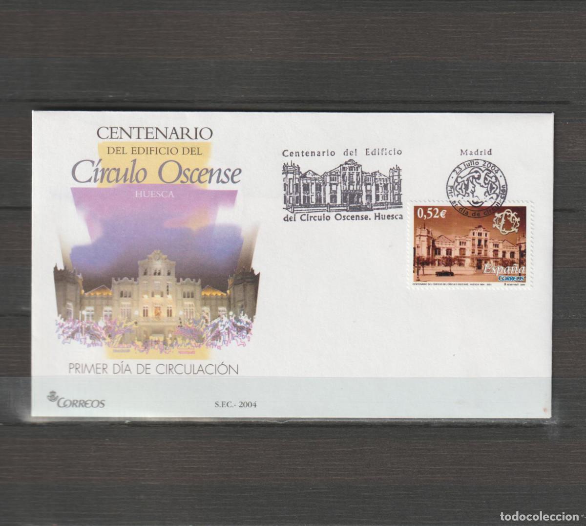 Sellos: ESPA&Ntilde;A. SOBRE PRIMER D&Iacute;A SPD 4110. A&Ntilde;O 2004. CENTENARIO DEL EDIFICIO DEL C&Iacute;RCULO OSCENSE. - Foto 1