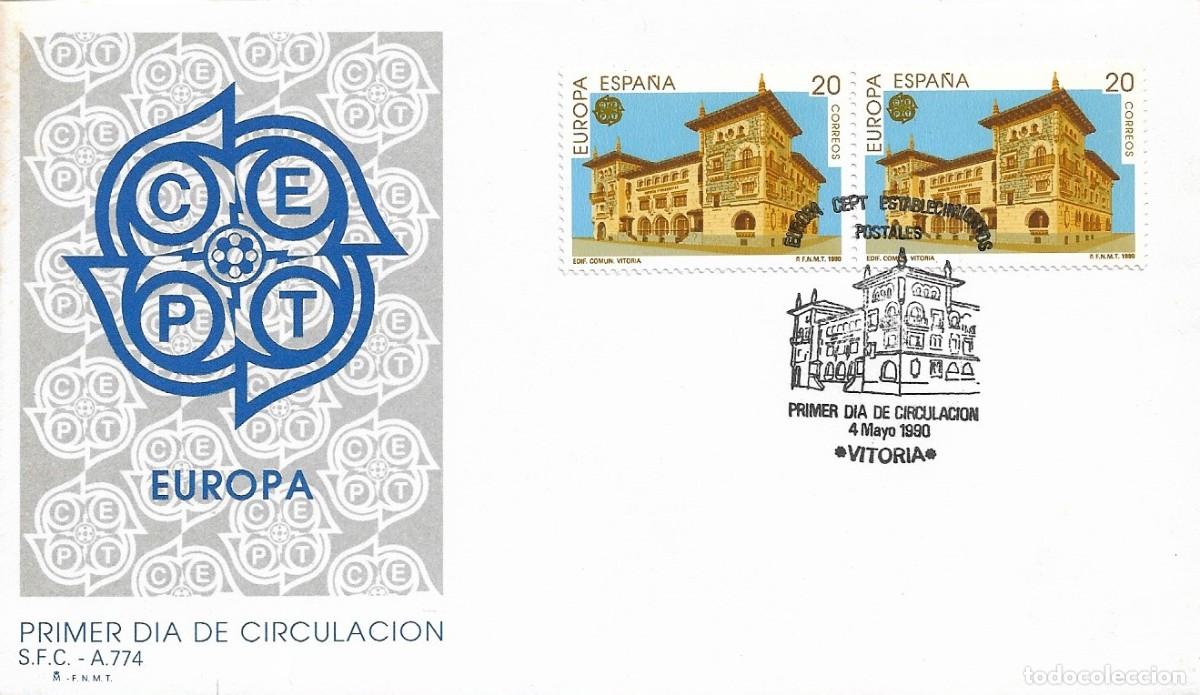 Sellos: EDIFICIO DE COMUNICACIONES ESTABLECIMIENTOS POSTALES EUROPA 1990 (EDIFIL 3058) SPD DEL SFC VITORIA - Foto 1