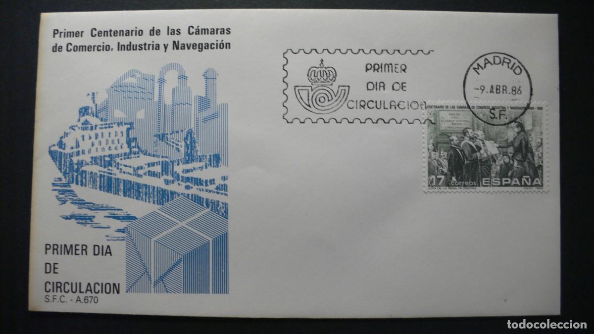 Sellos: ESPA&Ntilde;A 1986 - SPD - FDC - CENTENARIO DE LAS CAMARAS DE COMERCIO - EDIFIL 2845 - Foto 1