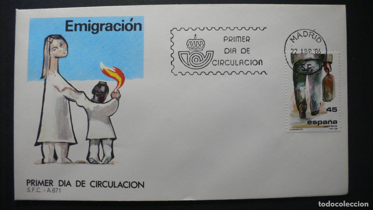 Sellos: ESPA&Ntilde;A 1986 - SPD - FDC - LA EMIGRACION - EDIFIL 2846 - Foto 1