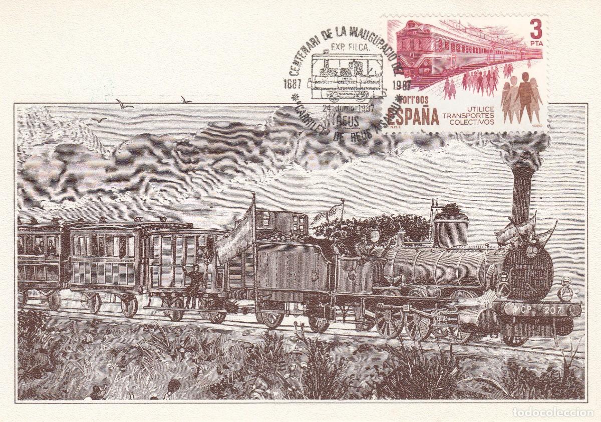 Sellos: MATASELLOS TRENES - FERROCARRIL - CENTENARI DEL CARRILET REUS A SALOU 1987 EN POSTAL