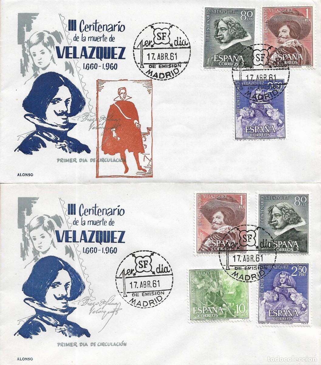 Sellos: RARA VARIEDAD PINTURA VELAZQUEZ 1961 III CENTENARIO (EDIFIL 1340/42) EN SOBRE PRIMER DIA ALONSO RARO