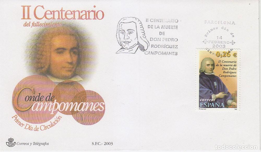 Sellos: EDIFIL 3960, 2&ordm; CENTENARIO DE CAMPOMANES, PRIMER DIA DE 14-2-2003 - Foto 1