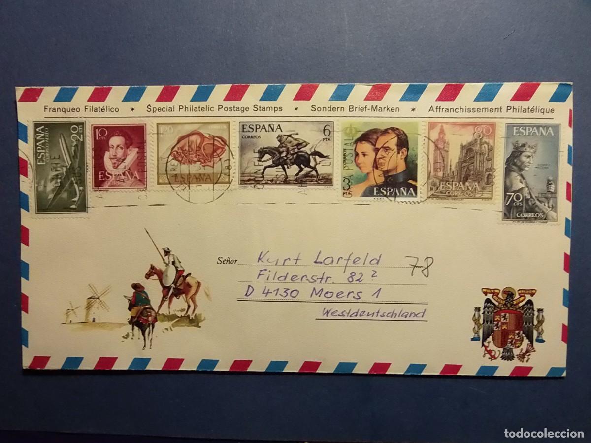 Timbres: SOBRE FRANQUEO FILATELICO - EL ARENAL (MALLORCA)-ALEMANIA - DON QUIJOTE, ESCUDO DE ESPA&Ntilde;A.