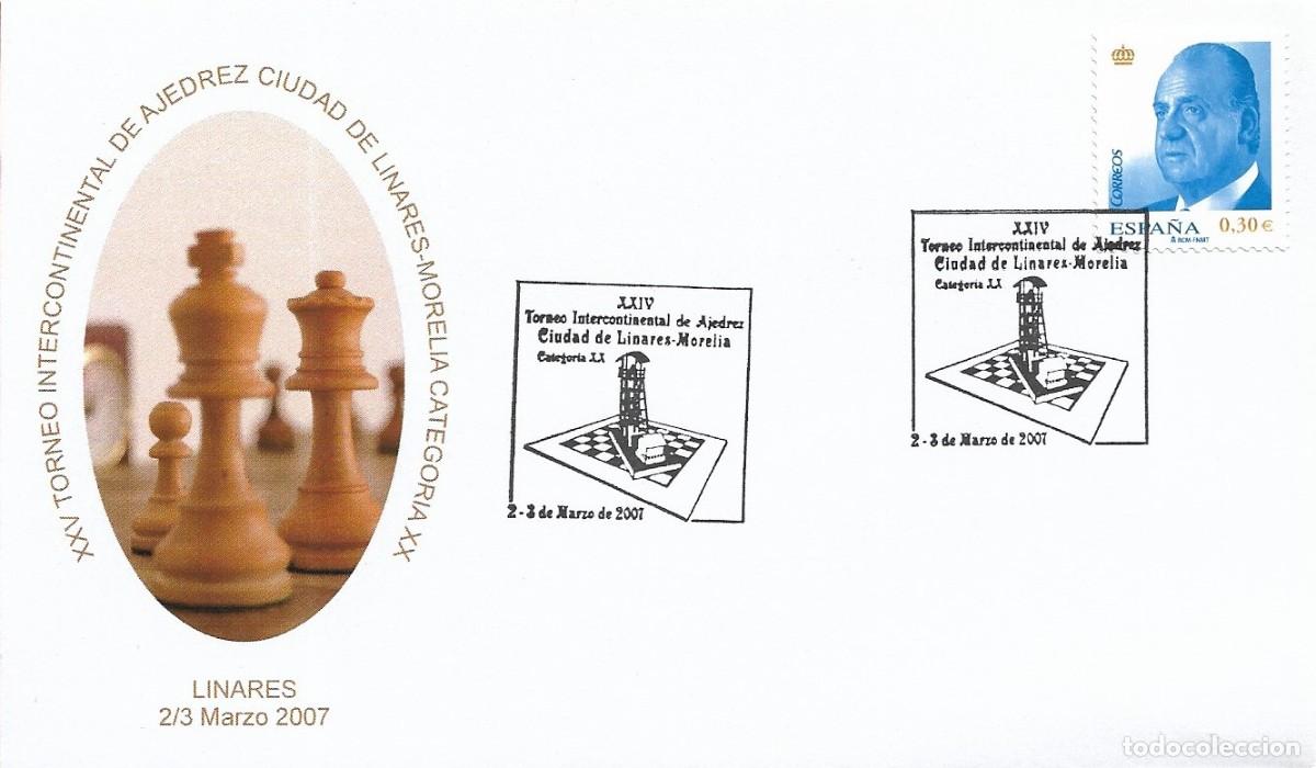 Francobolli: AJEDREZ XXIV TORNEO INTERCONTINENTAL CIUDAD DE LINARES (JAEN) 2007. MATASELLOS RARO SOBRE ILUSTRADO