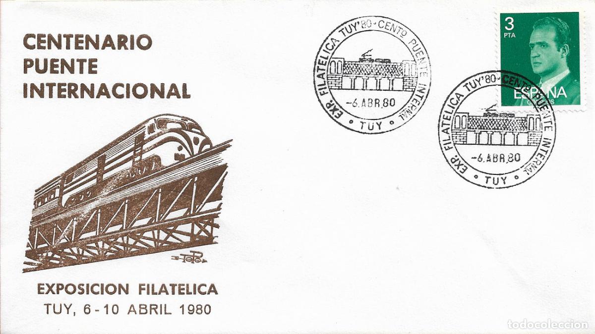Briefmarken: TRENES CENTENARIO PUENTE INTERNACIONAL, TUY PONTEVEDRA 1980. MATASELLOS FERROCARRIL RARO SOBRE TOPO