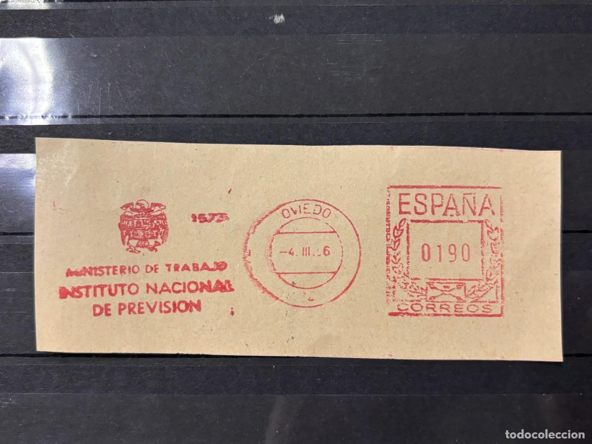 Sellos: FRANQUEO MEC&Aacute;NICO. MINISTERIO DE TRABAJO. INSTITUTO NACIONAL DE PREVISION. OVIEDO,1956?