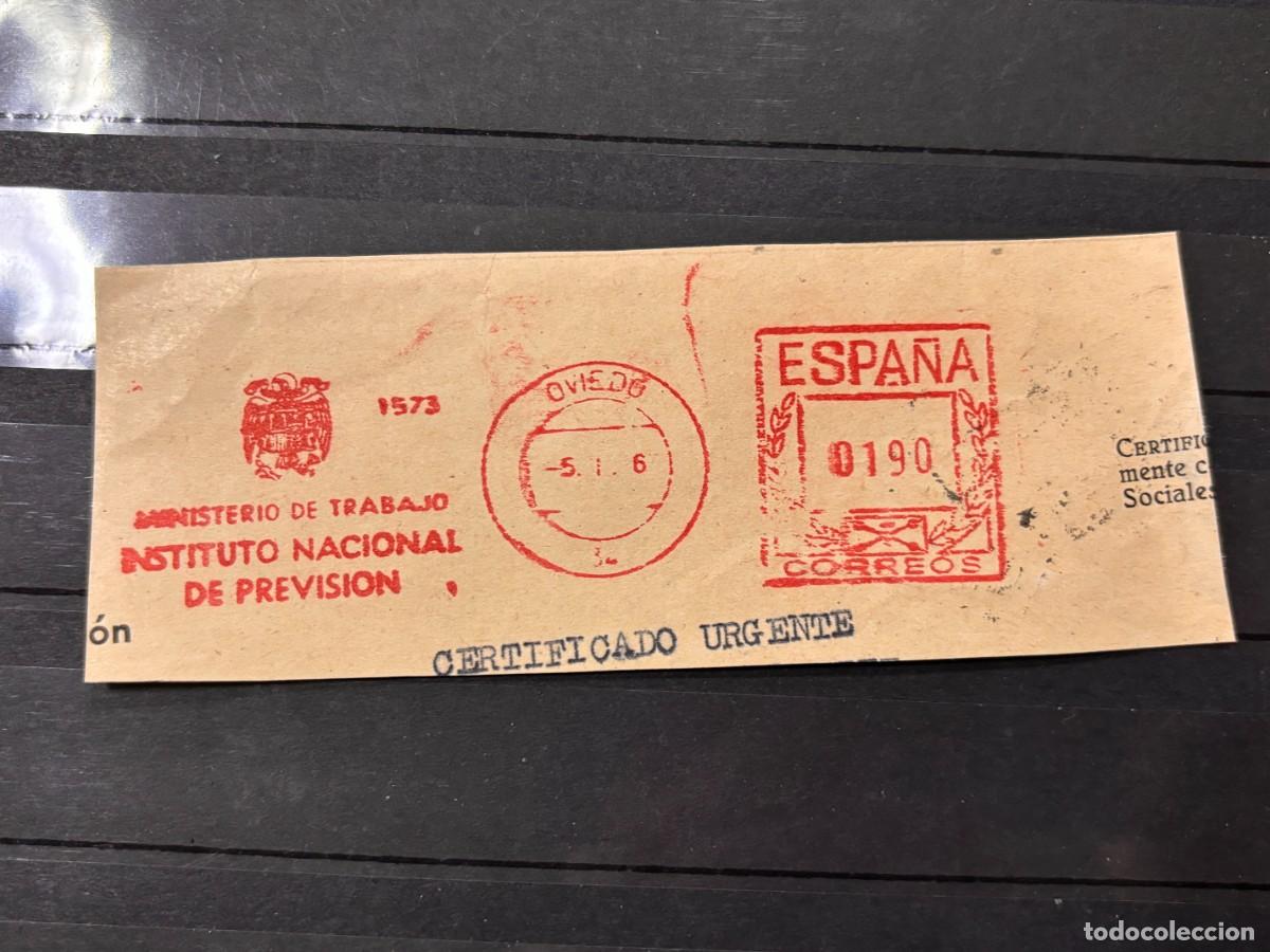 Sellos: FRANQUEO MEC&Aacute;NICO. MINISTERIO DE TRABAJO. INSTITUTO NACIONAL DE PREVISION. OVIEDO,1956?