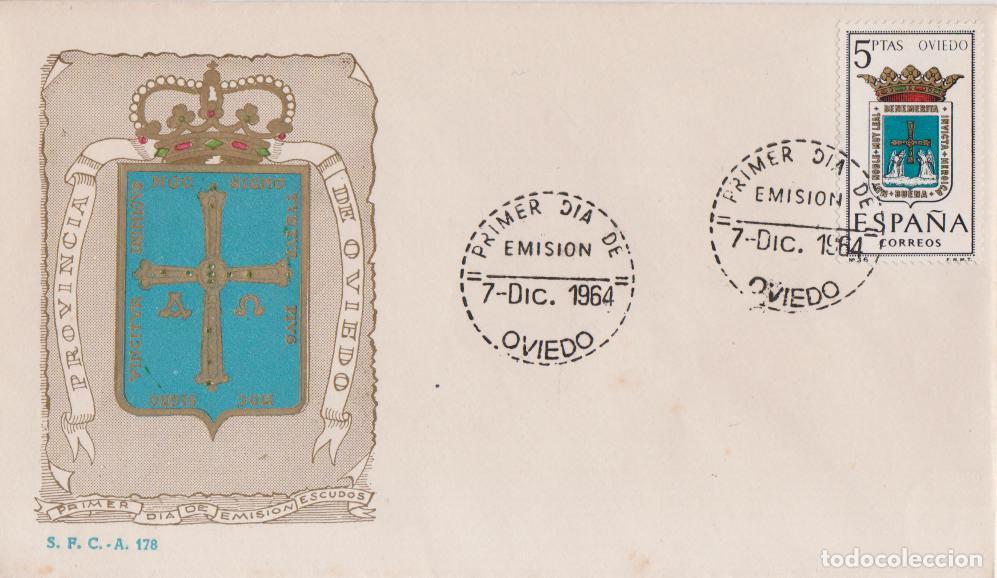 Francobolli: SOBRE PRIMER D&Iacute;A DE CIRCULACI&Oacute;N - ESCUDO PROVINCIA DE OVIEDO - 7 DIC. 1964 - S.F.C.-A.178