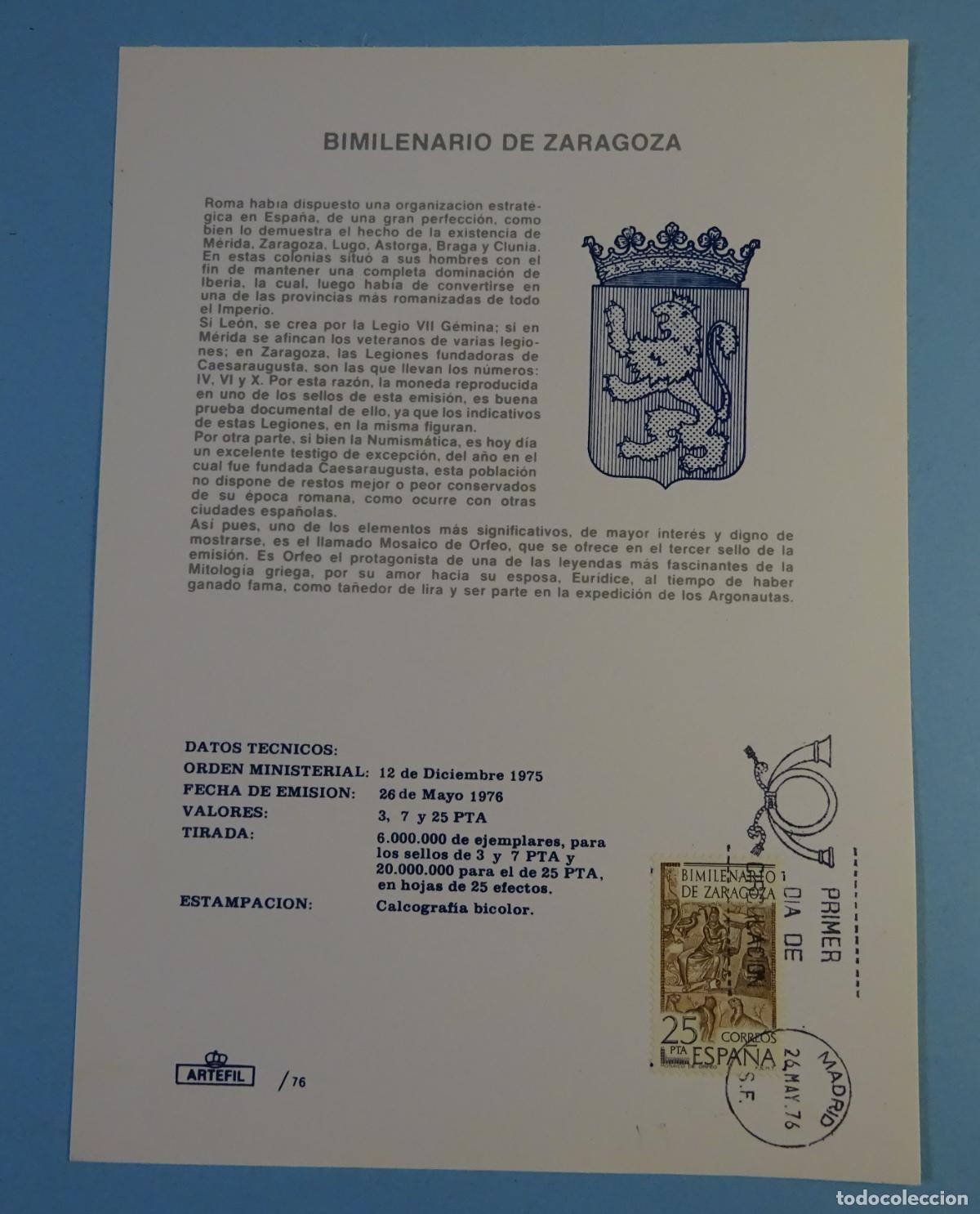 Sellos: BIMILENARIO DE ZARAGORA. ARTEFIL / 76 - Foto 1