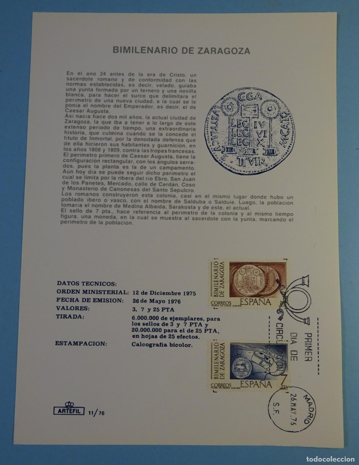 Sellos: BIMILENARIO DE ZARAGORA. ARTEFIL 11 / 76 - Foto 1