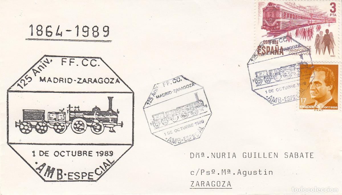 Sellos: TEM TRENES FERROCARRIL MATASELLOS 125 ANIV. FFCC MADRID-ZARAGOZA AMBULANTE ESPECIAL -1989