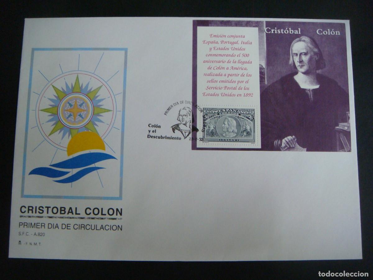 Sellos: SOBRE 1&ordm; DIA CRISTOBAL COLON-22-MAYO-92-(&) - Foto 1