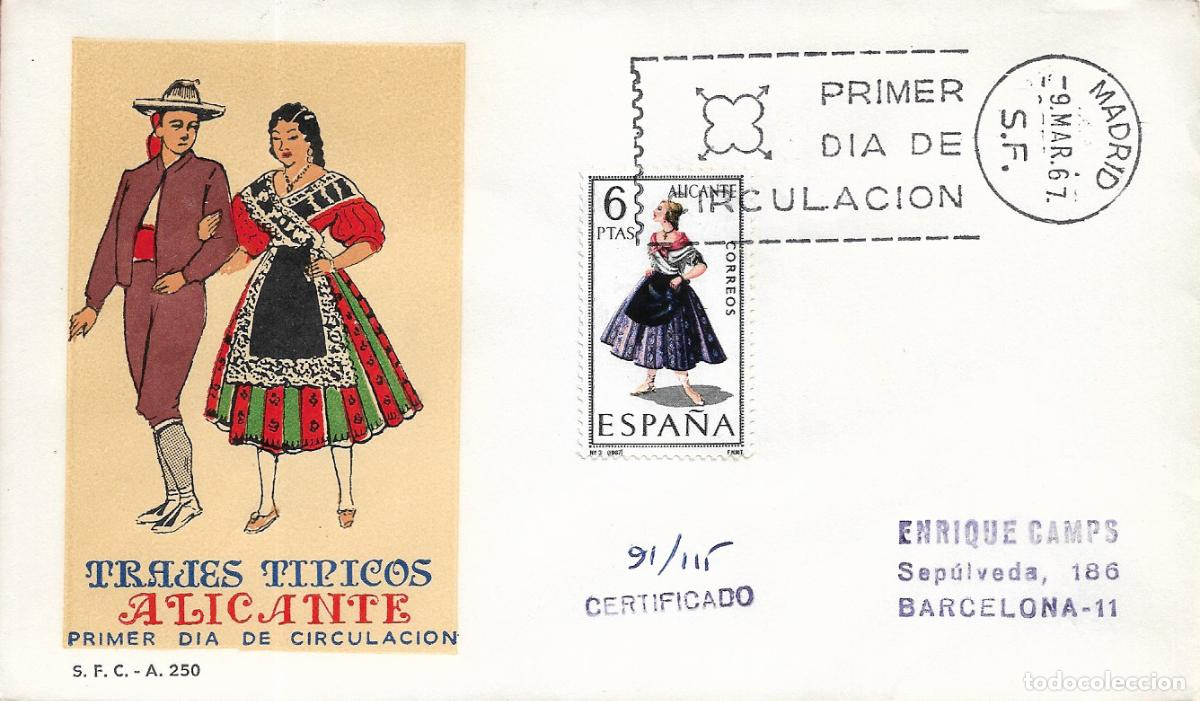 Sellos: TRAJE DE ALICANTE TRAJES TIPICOS ESPA&Ntilde;OLES 1967 (EDIFIL 1769) SPD CIRCULADO DEL SERVICIO FILATELICO