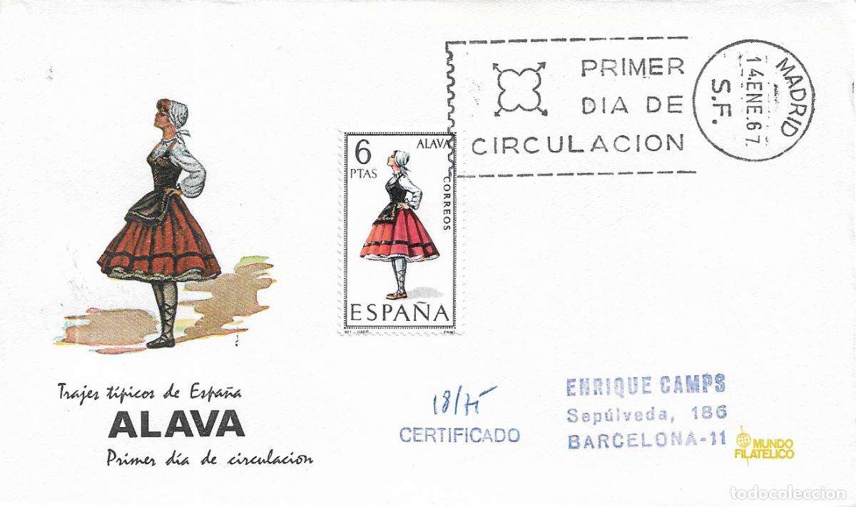 Stamps: TRAJE DE ALAVA TRAJES TIPICOS ESPA&Ntilde;OLES 1967 (EDIFIL 1767 EN SPD CIRCULADO MUNDO FILATELICO RARO ASI