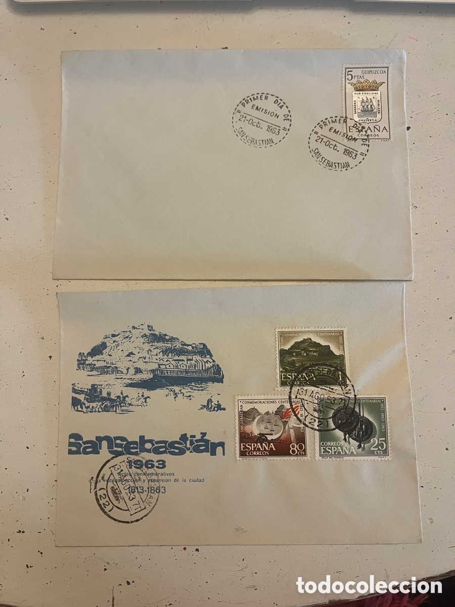 Sellos: DOS SOBRES PRIMER D&Iacute;A DE EMISI&Oacute;N 1963. GUIPUZCOA. SAN SEBASTI&Aacute;N.