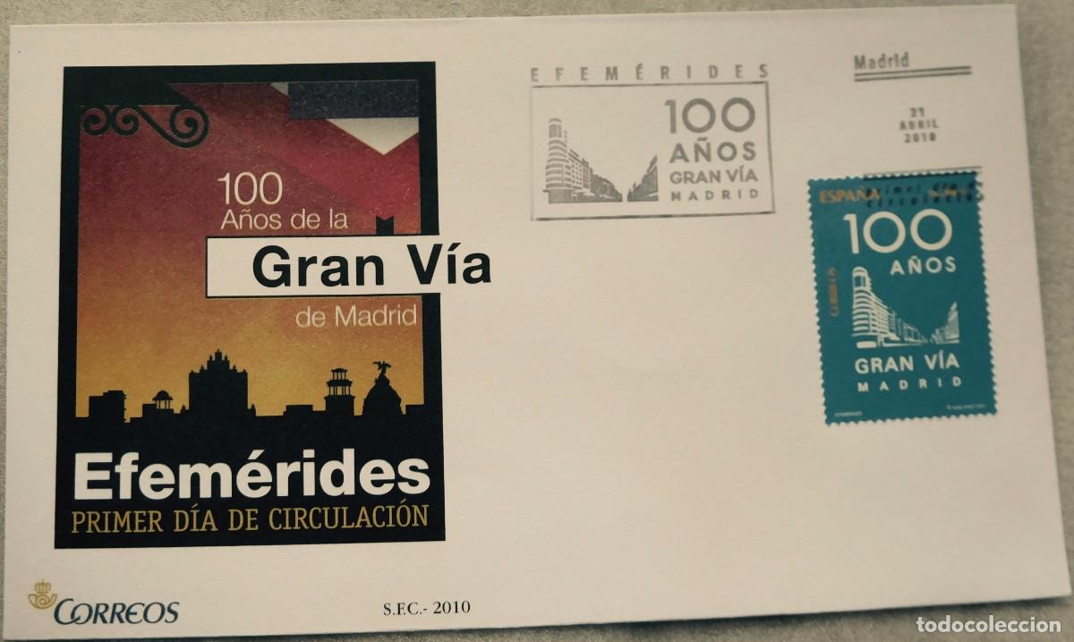 Sellos: Sobre de primer dia centenario de la gran v&iacute;a de Madrid - Foto 1
