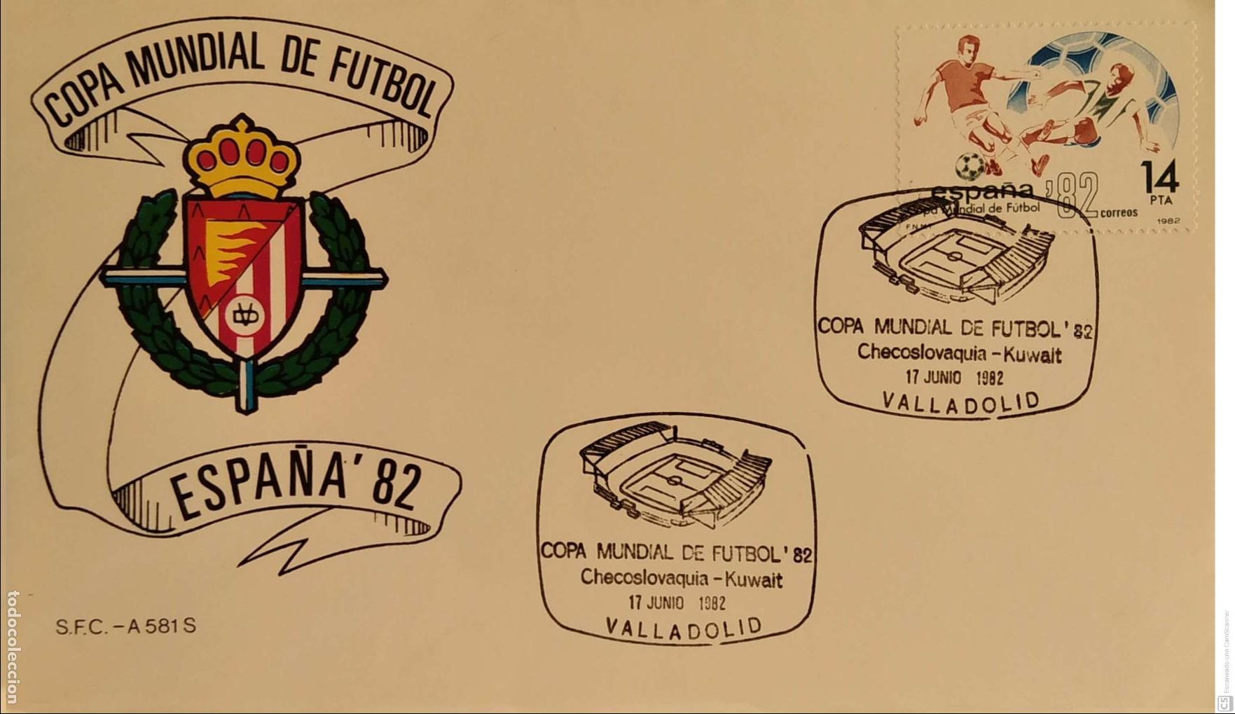 Sellos: Espa&ntilde;a. SPD 2661 Copa Mundial de F&uacute;tbol, Espa&ntilde;a'82: Jugadas de este deporte. 1982. Matasello Primer