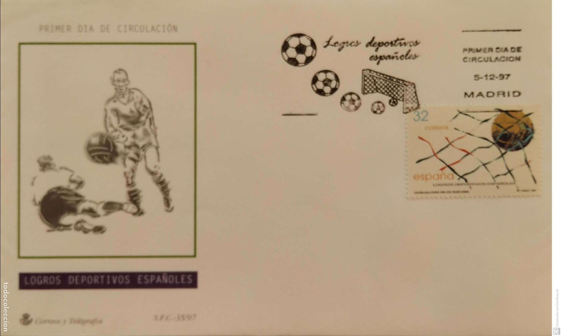 Sellos: Espa&ntilde;a. SPD 2661/62 Copa Mundial de F&uacute;tbol, Espa&ntilde;a'82: Jugadas de este deporte. 1982. Matasello Prim