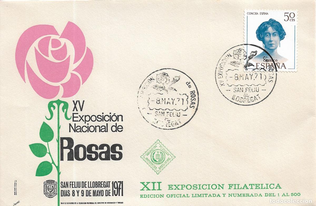 Sellos: ROSAS EXPOSICION NACIONAL, SAN FELIU DE LLOBREGAT (BARCELONA) 1971. MATASELLOS SOBRE EO MOD 4 RARO