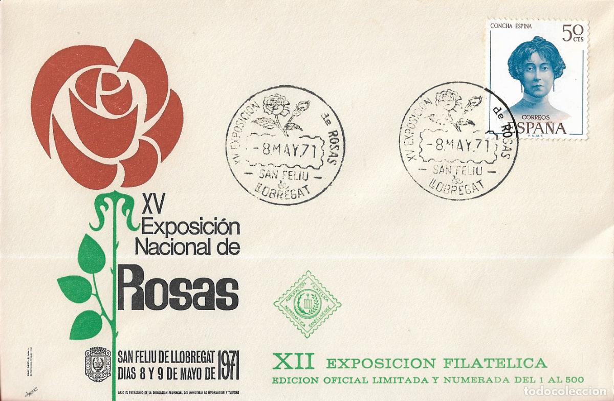 Sellos: ROSAS EXPOSICION NACIONAL, SAN FELIU DE LLOBREGAT (BARCELONA) 1971. MATASELLOS SOBRE EO MOD 2 RARO