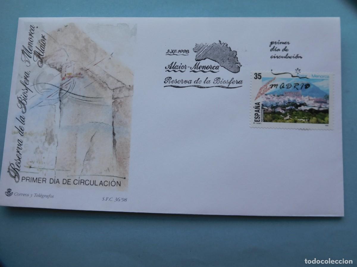 Sellos: Sobre Primer d&iacute;a. Menorca, RESERVA DE LA BIOSFERA, 1998. - Foto 1