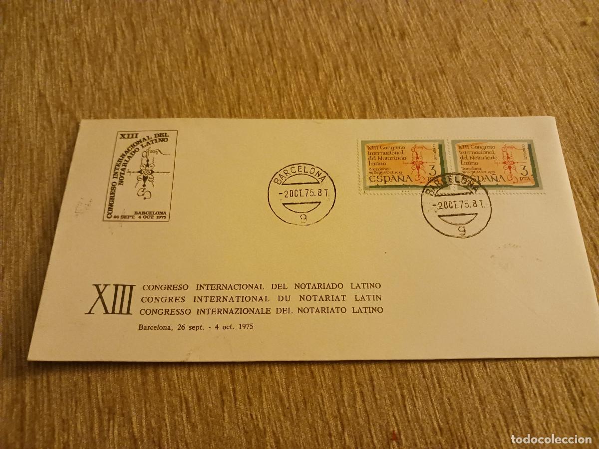 Francobolli: sobre primer dia de emision, XIII congreso int. del notariado latino 1975, dos sello