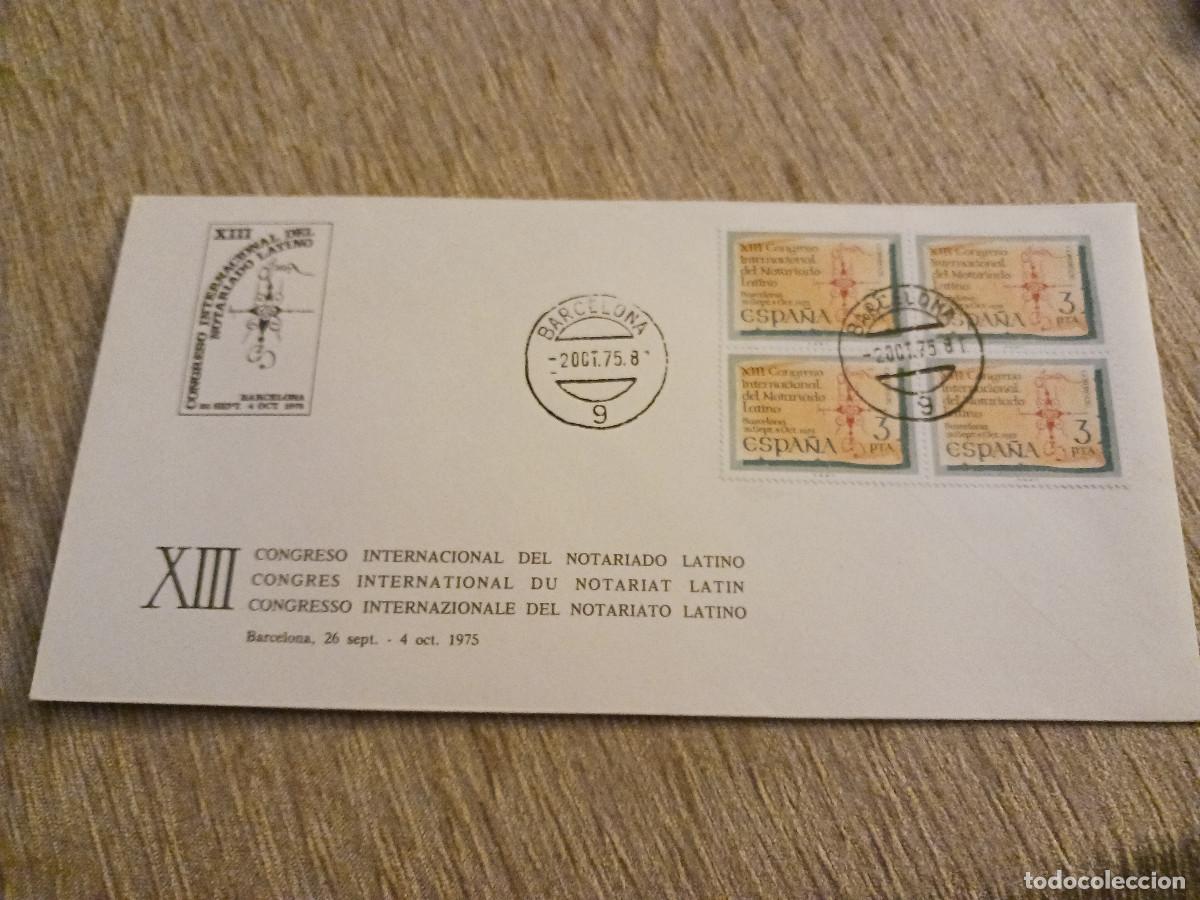 Francobolli: sobre primer dia de emision, XIII congreso int. del notariado latino 1975, bloque de 4