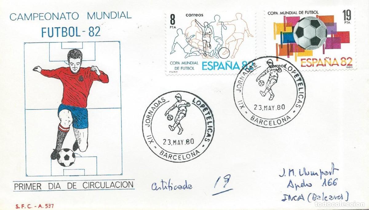 Sellos: 1980. BARCELONA. MATASELLOS. EDIFIL 2570/1. YVERT 2217/8. JORNADAS LOPET&Eacute;LICAS. F&Uacute;TBOL/FOOTBALL.