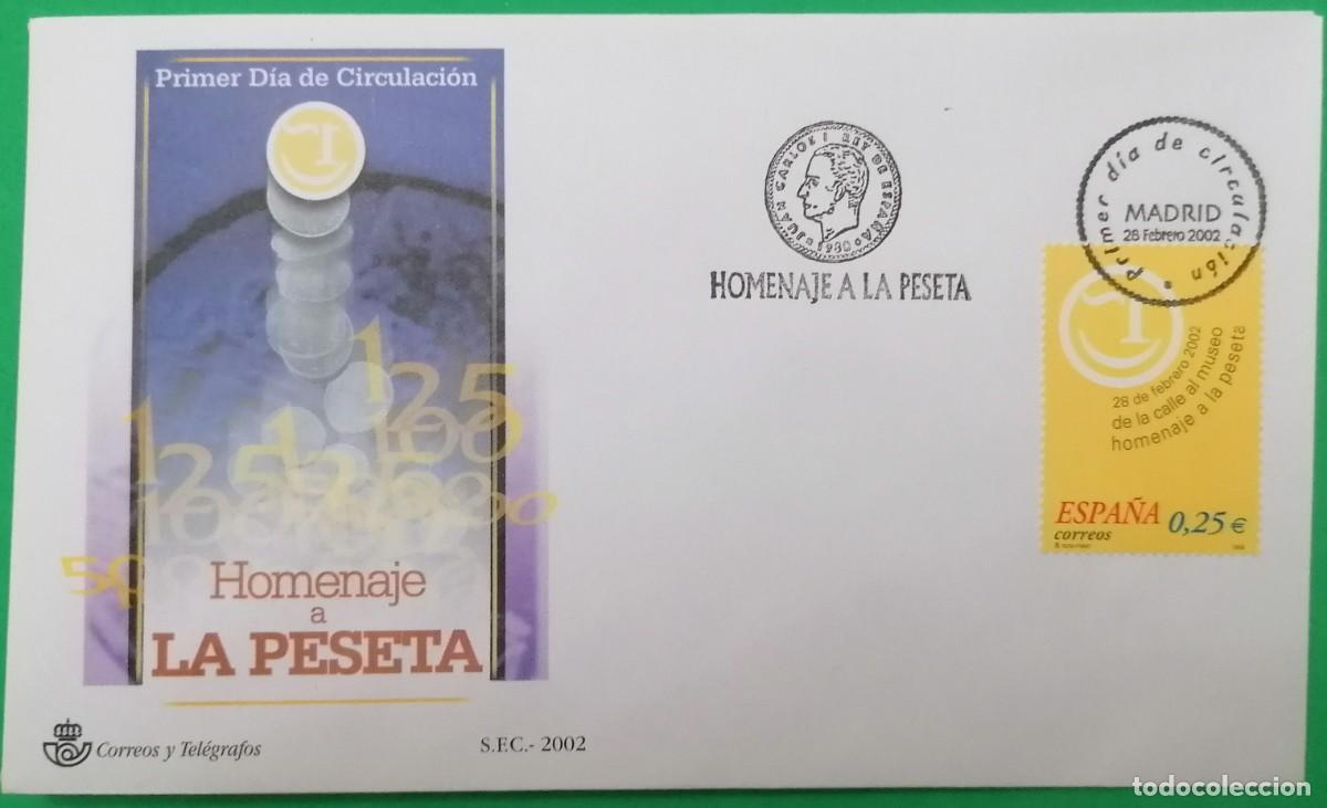 Sellos: SOBRE PRIMER DIA ESPA&Ntilde;A &rdquo;HOMENAJE A LA PESETA 2002&rdquo; COMPLETA - Foto 1