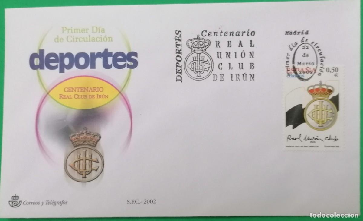 Sellos: SOBRE PRIMER DIA ESPA&Ntilde;A &rdquo;CENTENARIO REAL UNION 2002&rdquo; COMPLETA - Foto 1
