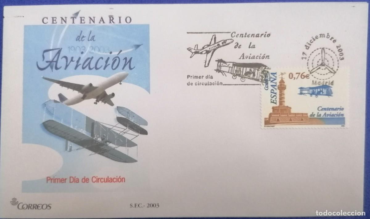 Sellos: SOBRE PRIMER DIA ESPA&Ntilde;A &rdquo;CENTENARIO DE LA AVIACI&Oacute;N 2003&rdquo; COMPLETA - Foto 1