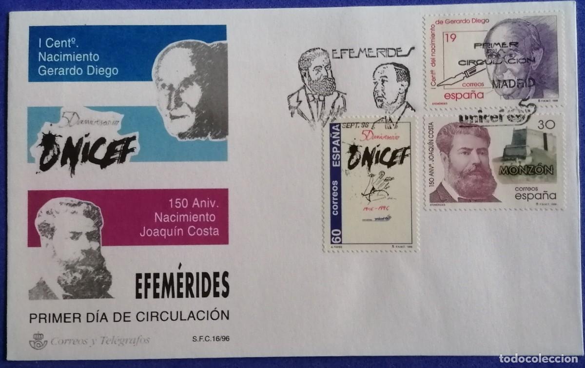 Sellos: SOBRE PRIMER DIA ESPA&Ntilde;A &rdquo;EFEM&Eacute;RIDES 1996&rdquo; COMPLETA - Foto 1