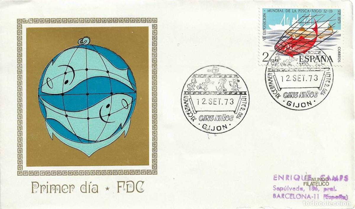 Timbres: PESCA VI EXPOSICION MUNDIAL 1973 (EDIFIL 2144) EN SPD MF MATASELLOS CINE GIJON (ASTURIAS) RARO ASI.