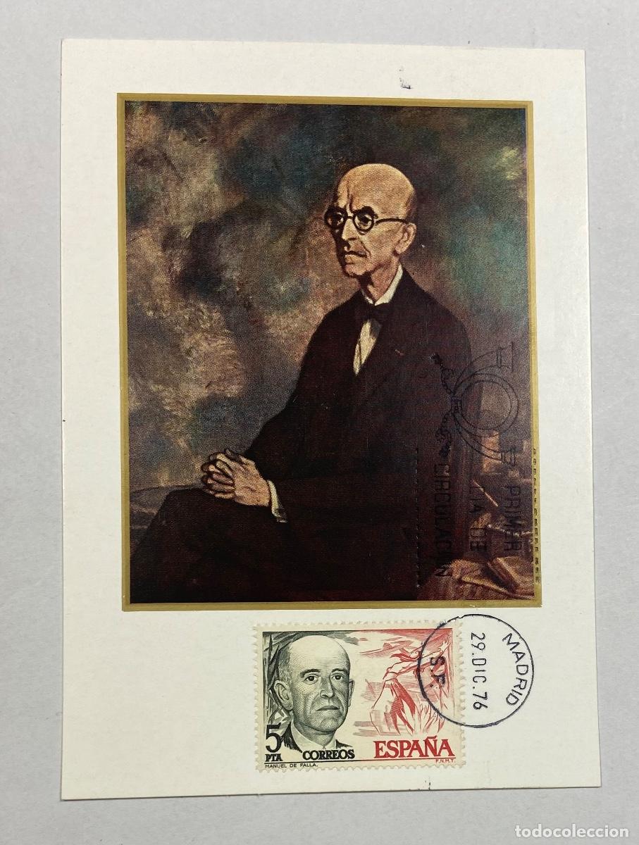Sellos: TARJETA PRIMER DIA 1976 CENTENARIO NACIMIENTO MANUEL DE FALLA - Foto 1