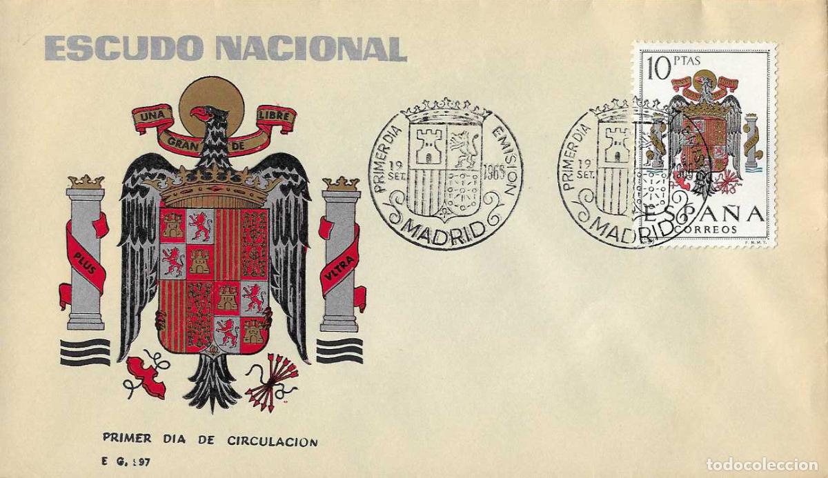 Selos: ESCUDO DE ESPA&Ntilde;A 1966 (EDIFIL 1704) EN SOBRE PRIMER DIA SIN CIRCULAR DE EG BONITO Y RARO ASI