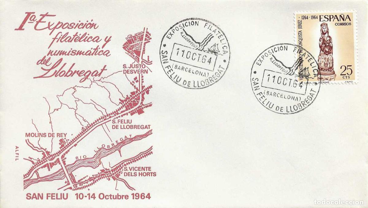 Sellos: 25 A&Ntilde;OS PAZ EXPOSICION BAJO LLOBREGAT, SAN FELIU BARCELONA 1964. MATASELLOS SOBRE SIN CIRCULAR ALFIL