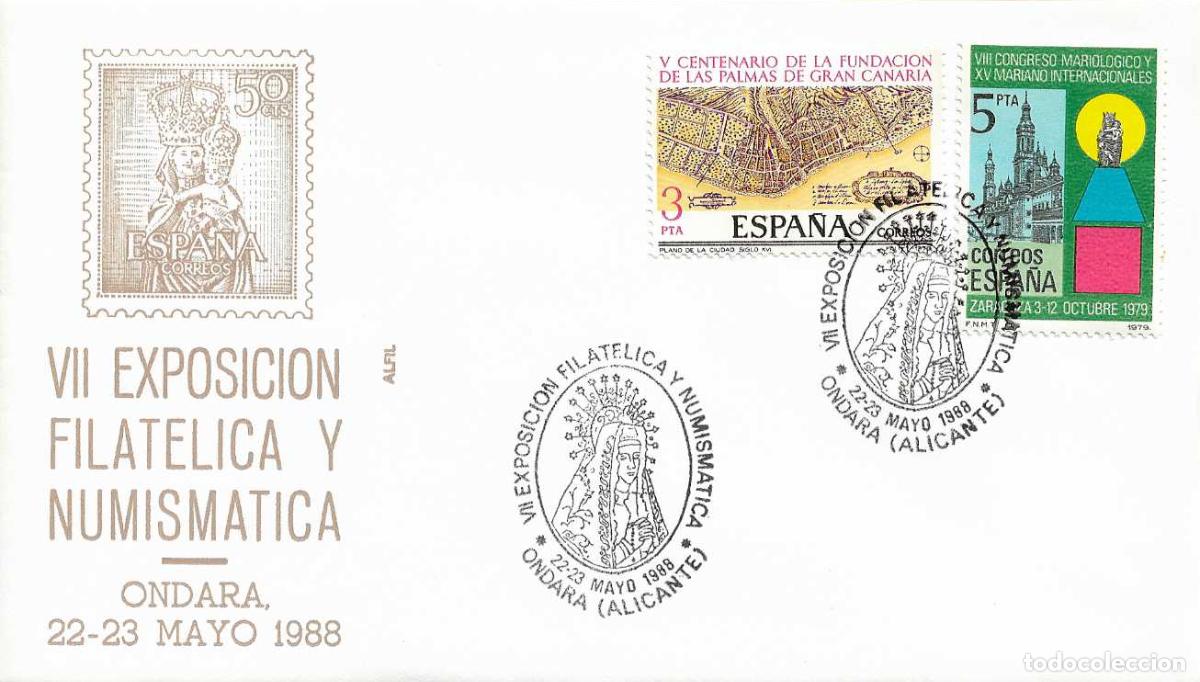 Selos: VIRGEN DE LA SOLEDAD VII EXPOSICION, ONDARA (ALICANTE) 1988. RARO MATASELLOS EN SOBRE ALFIL RELIGION