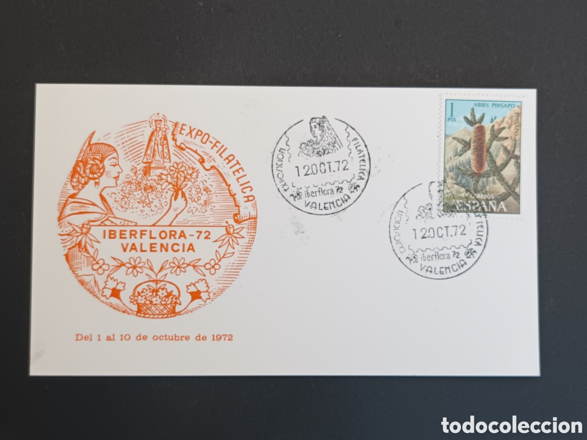Francobolli: IBERFLORA 72. TARJETA CON MATASELLOS ESPECIALES. 12/OCT/72. VAL&Eacute;NCIA.