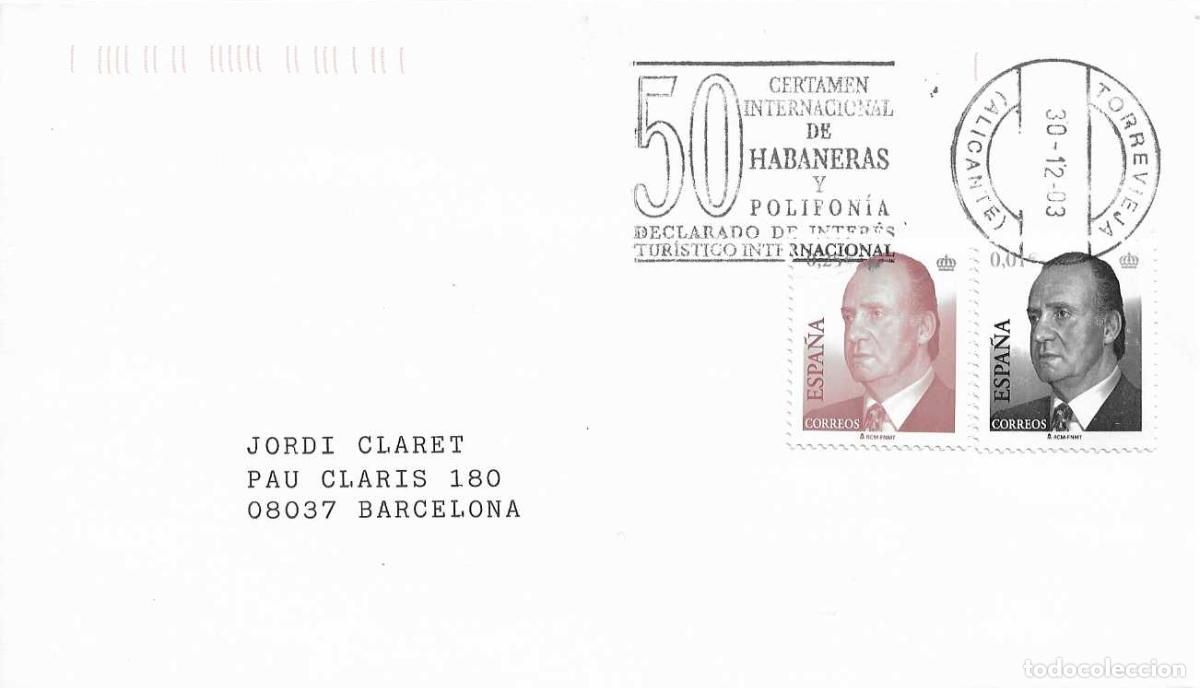Timbres: MUSICA HABANERAS Y POLIFONIA 50 CERTAMEN, TORREVIEJA (ALICANTE) 2003. RARO MATASELLOS RODILLO SOBRE