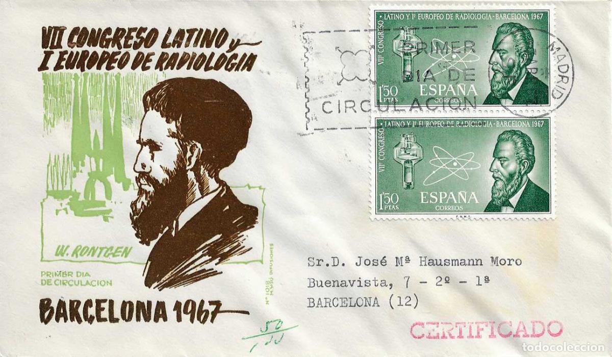 Stamps: MEDICINA RADIOLOGIA VII CONGRESO LATINO I EUROPEO 1967 (EDIFIL 1790 DOS SELLOS) EN SPD CIRCULADO MS