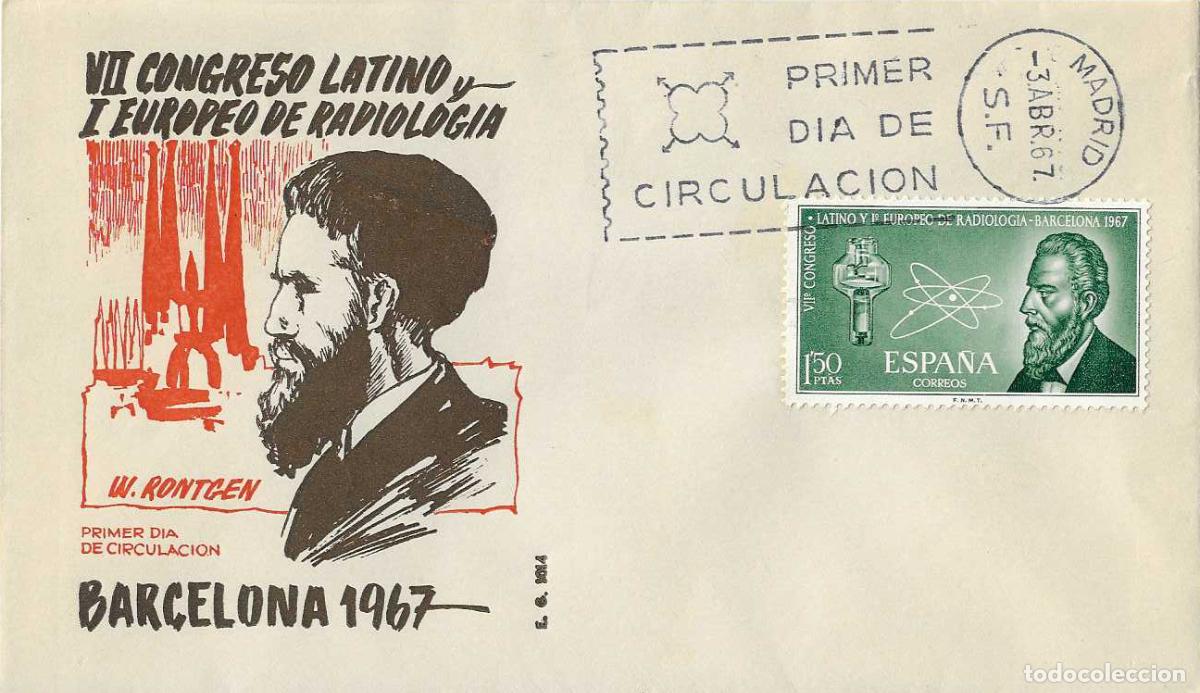 Sellos: MEDICINA RADIOLOGIA VII CONGRESO LATINO I EUROPEO 1967 (EDIFIL 1790) EN SOBRE PRIMER DIA DE EG RARO