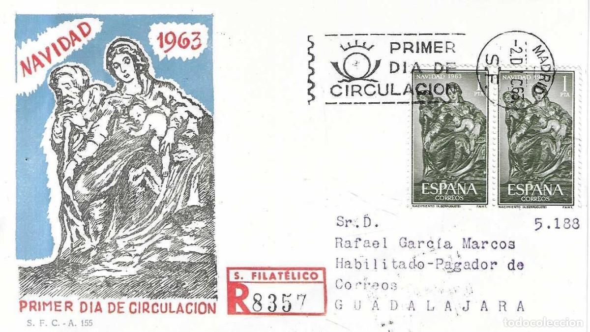 Sellos: SOBRE DE PRIMER D&Iacute;A - NAVIDAD 1963 - Foto 1